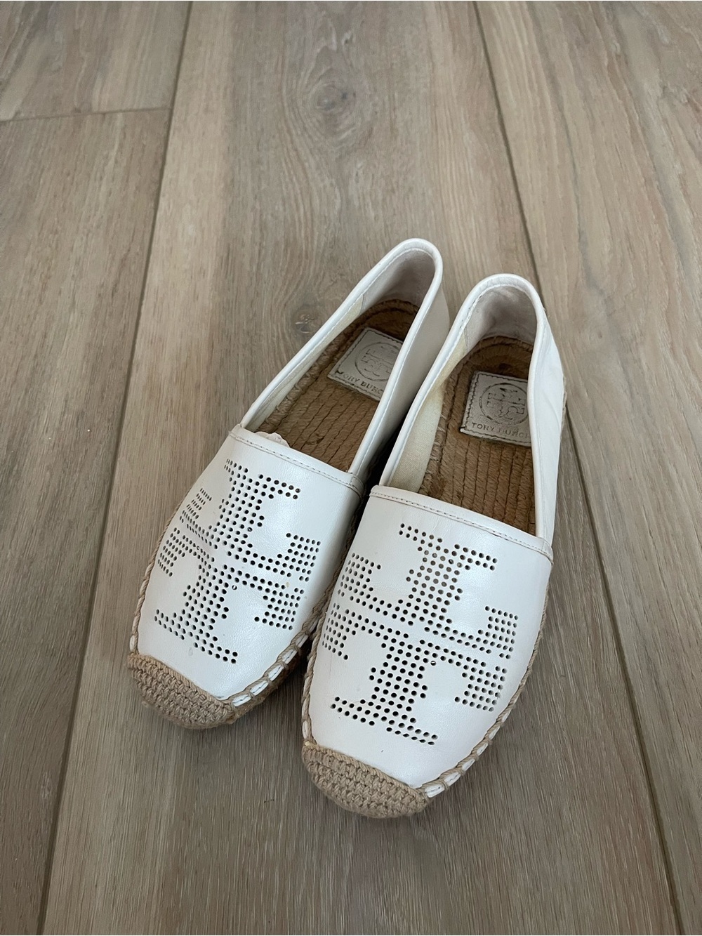 Tory Burch White Perforated Logo Espadrille Flats